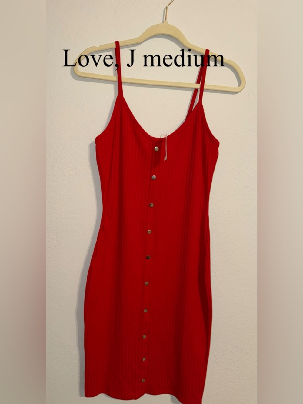 love J Red Ribbed Button-Front Spaghetti Strap Tank Dress
